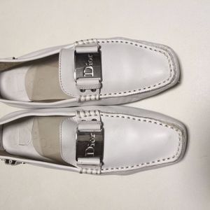 CHRISTIAN DIOR WHITE LEATHER LOAFERS SHOES, EU 38